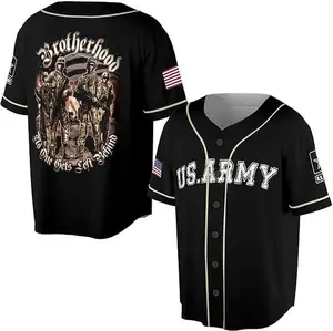 US Army Brotherhood No One Gets Left Behind 3D Baseball Jersey Size XS-5XL 100% Bird’s Eye Pique Fabric Unisex Breathable Polyester