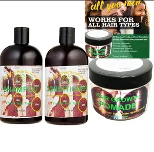 Organic Hair Solution-HAIR GROWTH SET-POMADE-SHAMPOO-CONDTIONER (3 in 1) with Peppermint Avocado Argan Tea Tree Jojoba Castor
