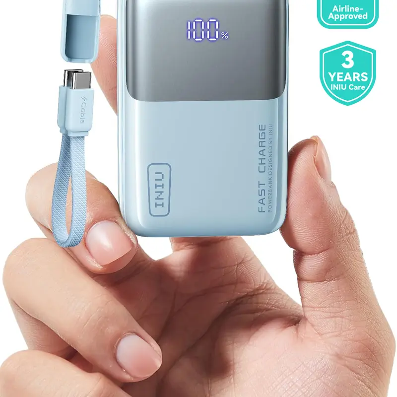 INIU P50 Pocket Rocket 45W PD 10000mAh Mobile Battery Power Bank Charger, 2026 Portable Charging Device with Detachable Lanyard USB-C Cable, Mini Gadgets for Purse, iPhone 17/16/15 Series, iPad, iPad Mini, Samsung, Switch (Travel Phone Accessories)