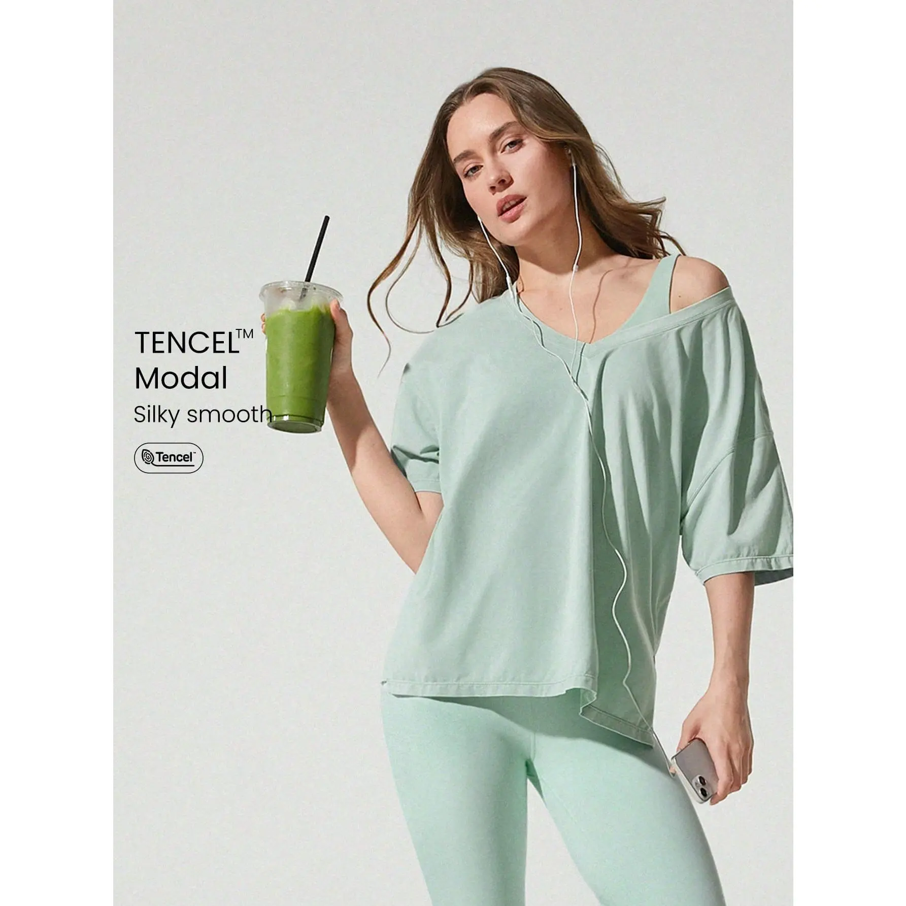 GLOWMODE TENCEL™ Modal Silky Smooth Side Slits Oversized V-Neck Active Tee Shirt Daily Casual Wear