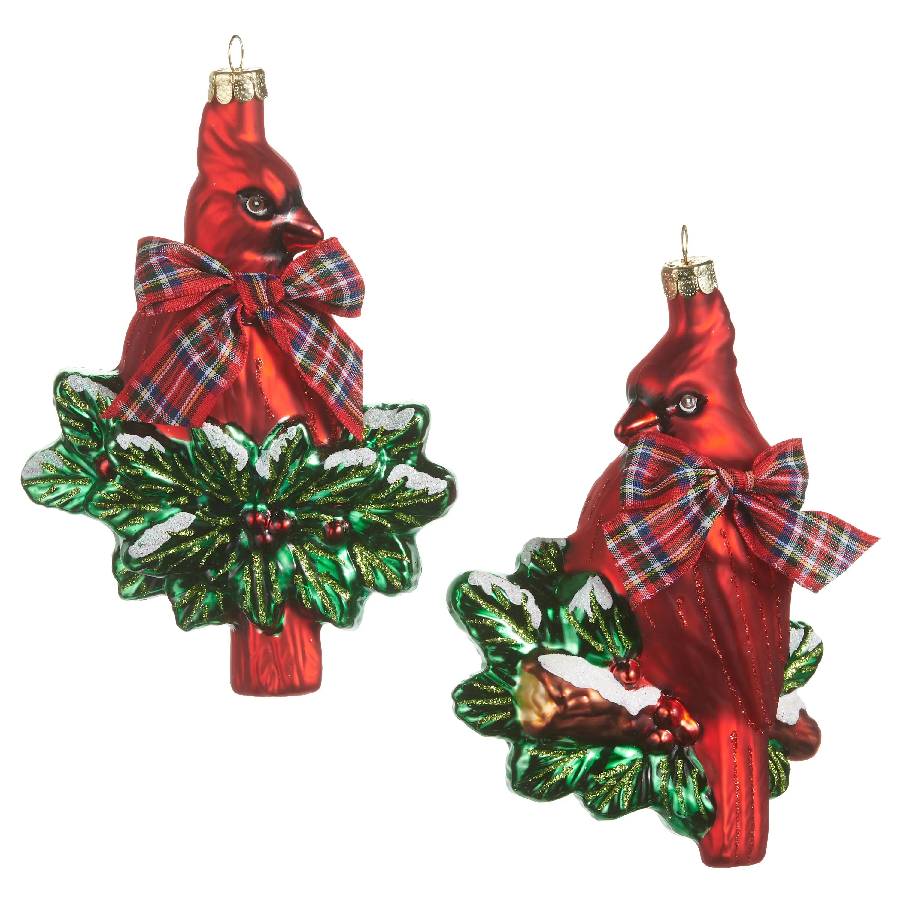 RAZ Imports 5.75" Cutesy Red Cardinals with Bow Glass Christmas Ornaments - Set of 2