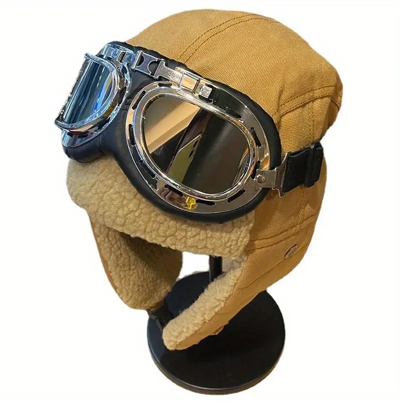 Unisex Winter Outdoor Hat with Goggles, Thickened Lining and Warm Ear Flaps for Cycling Ski Activities, Winter Hats For Men, Winter Hats For Women, Snow Hat, Winter Thermal Hat unisex beanie hat