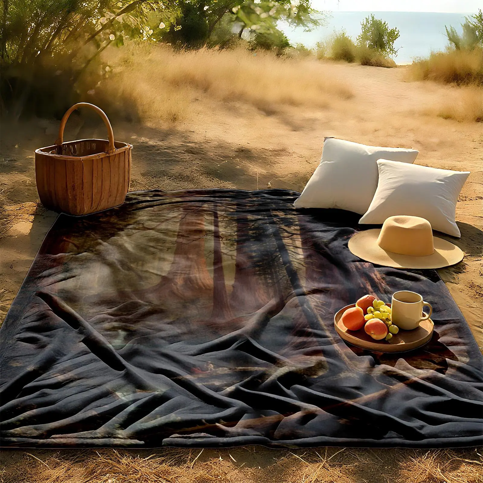 1 piece Tranquil redwood forest landscape of Yosemite Valley themed flannel blanket - Flannel blanket with modern design, suitable for sofas and beds, all-season use, super soft and comfortable, digitally printed pattern, 100% polyester material