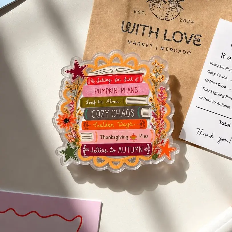 Autumn Books Phone Grip, Stacked Book Kindle Grip, Fall Reading Phone Holder, Halloween Accessory, Cozy Fall Acrylic Phone Grip, Book Lover Gift