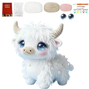 1Set Animal Crochet Kit for Beginners, Beginner Crochet Kit for Adults with Step-by-Step Text Tutorials, Highland Cattle  DIY Crafts for Adults, Birthday Valentine's Day Halloween and Christmas Gifts, Cute Funny Farmhouse Home Decoration Ornaments