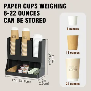 Coffee Station Organizer & Wall-Mounted Cup Holder  Multi-Compartment Storage for Disposable Paper Cups, Lids, Sugar Packets & Stirrers Space-Saving Countertop Coffee Bar Accessories for Office & Kitchen