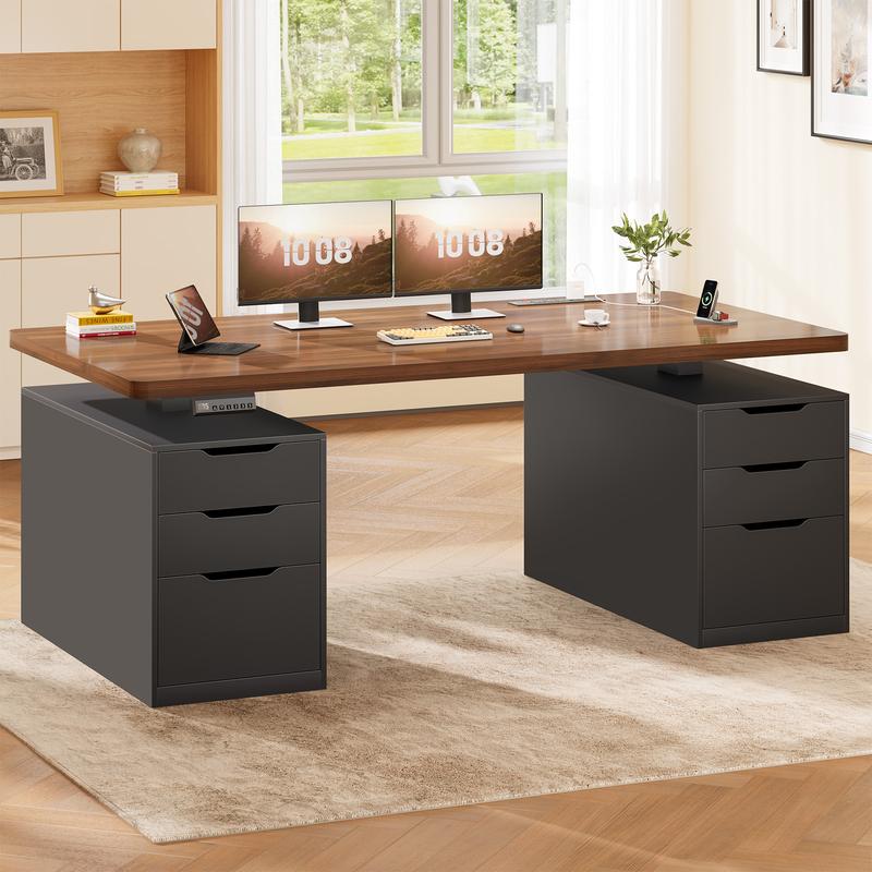 Sedeta 55-Inch Ergonomic Adjustable Height Desk - Auto-Adjust Tech-Integrated Modern Home Office Workstation with 6 Drawers, Storage, Power Outlets, Specified Height Range, Assembly Required (Full Motion, Standing Desks & Workstations Category)