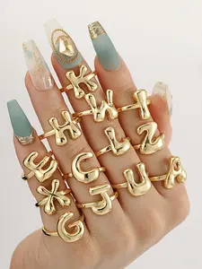 A-Z Letter Design Cuff Ring, Alphabet Design Ring, Fashionable Jewelry for Women for Party, Daily Clothing Decor, Trendy All-match & Exquisite Jewelry for Birthday Gift