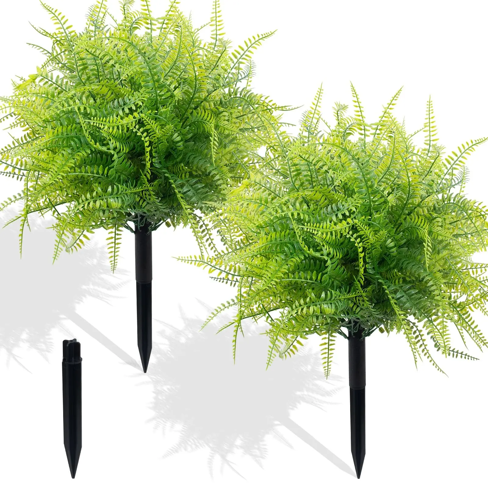 2 Pack Artificial Boston Fern Topiary Trees, UV Resistant Plastic Fake Evergreen Shrubs, Indoor/outdoor Decorative Plants Garden Ornaments for Patio, Garden, Porch & Yard, Artificial Faux Greenery