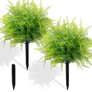 2 Pack Artificial Boston Fern Topiary Trees, UV Resistant Plastic Fake Evergreen Shrubs, Indoor/outdoor Decorative Plants Garden Ornaments for Patio, Garden, Porch & Yard