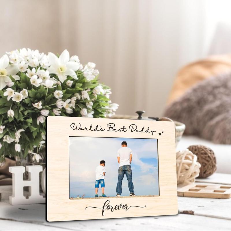 World's Best Dad Forever Wooden Picture Frame -4 X 6 Inches Photo Frame Tabletop Display -Father's Day Gift Birthday Gifts, Father Picture Frame Gifts, Home & Office Decorations (Horizontal)
