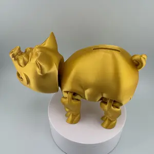 Golden 3d Printed  fully articulating Piggy Bank