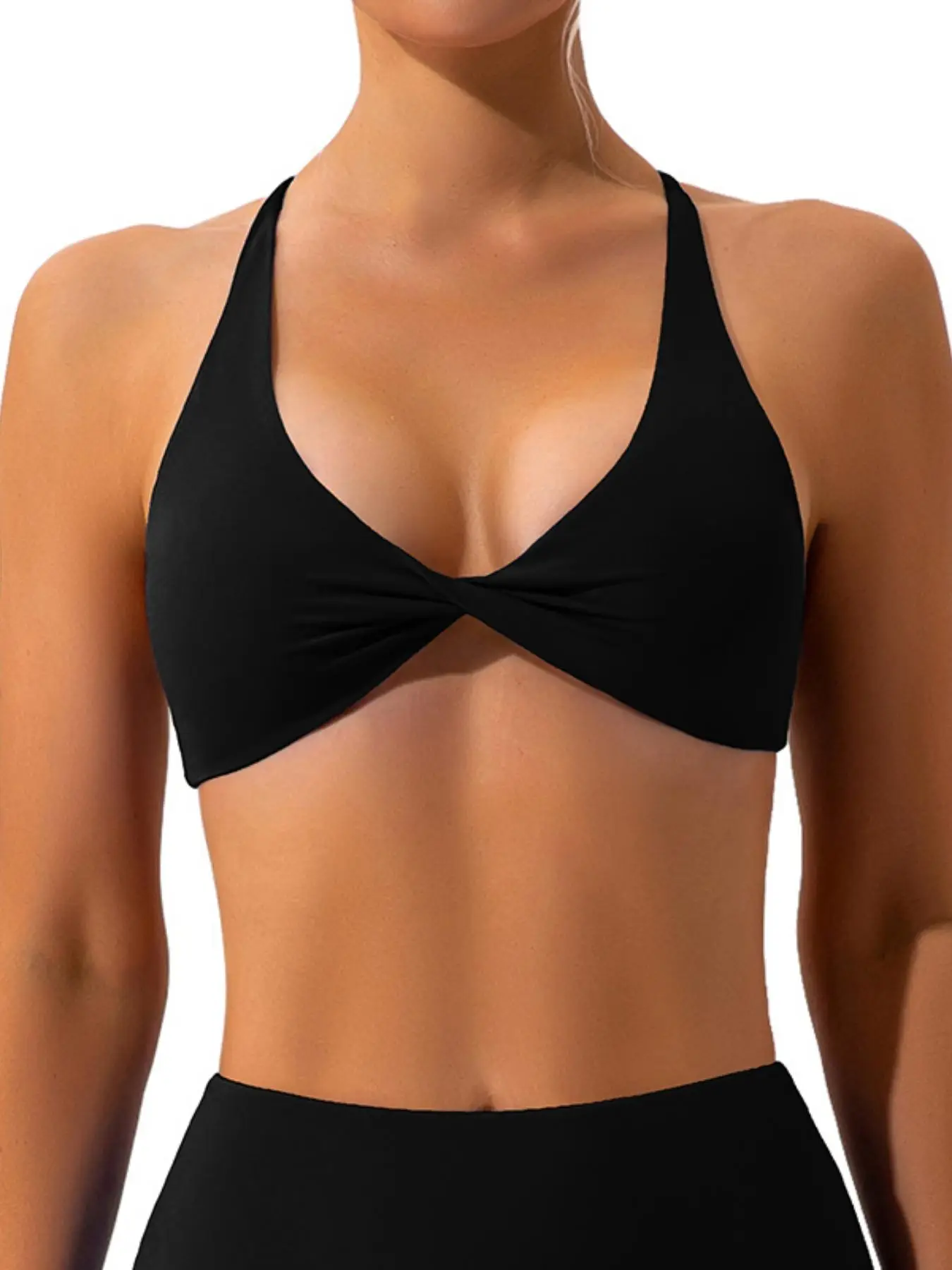 Women's Solid Twist Criss Cross Backless Sports Bra, Breathable Comfortable Wireless Sports Bra, Ladies Sportswear for Indoor Outdoor Wear