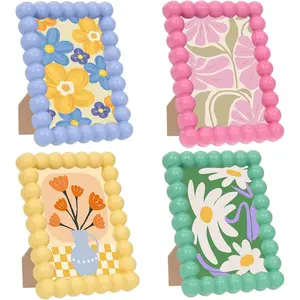 4 Pack Colorful Beaded Picture Frames 4x6 Inch, Cute Decorative Photo Frame for Destop & Wall, Aesthetic Home Decor Gift for Wedding Graduation (Pink, Green, Yellow, Blue)
