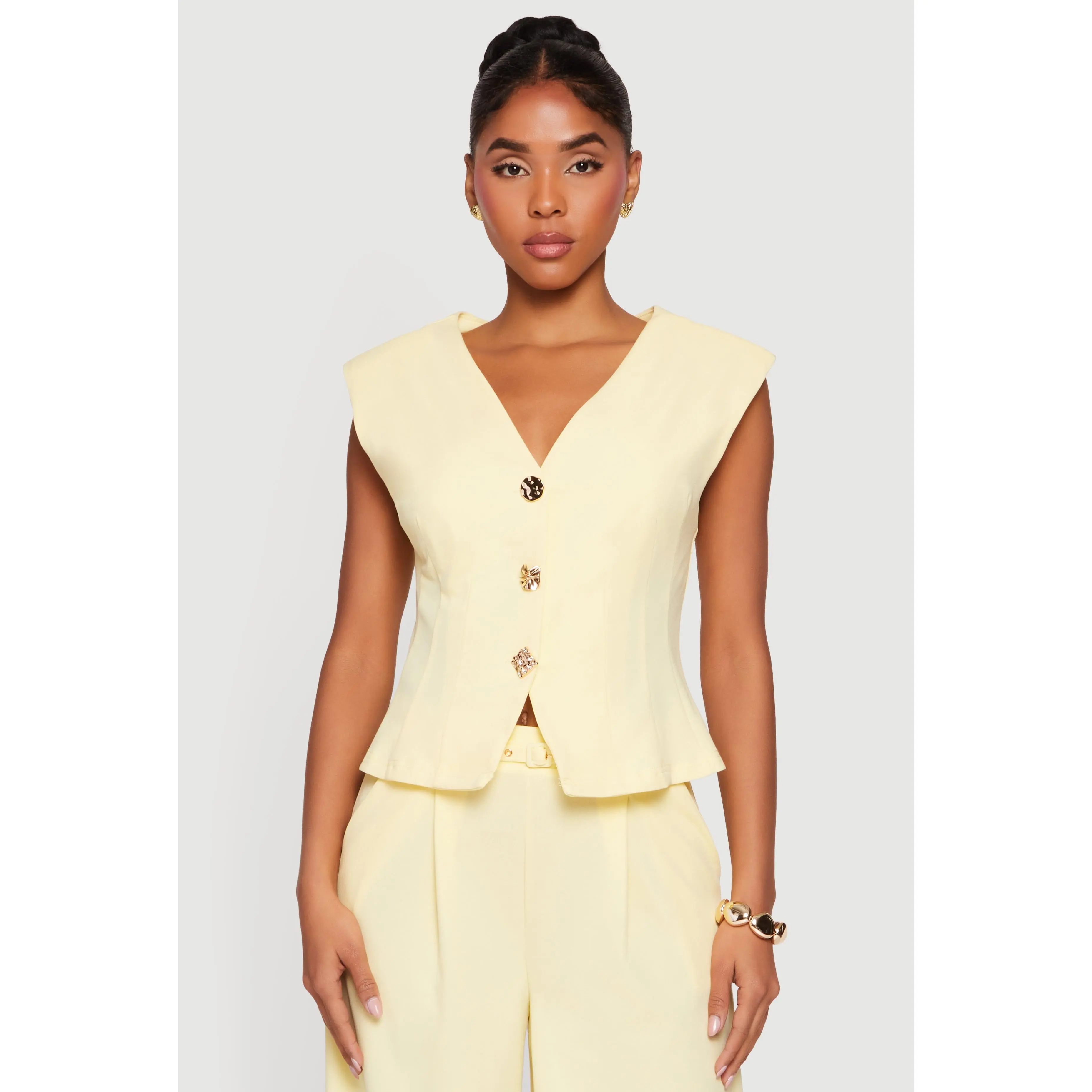 Metallic Button Front Crepe Knit Waistcoat