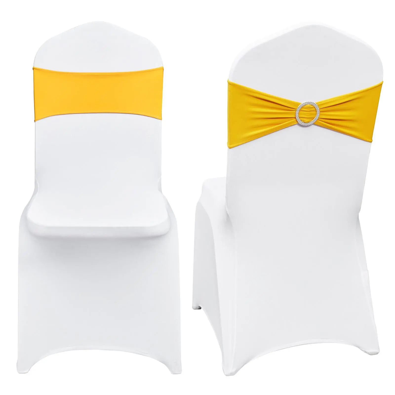 【SummerFinds】VEVOR Stretch Spandex Folding Chair Covers, Universal Fitted Chair Cover with Chair Sashes, Removable Washable Protective Slipcovers, for Wedding, Holiday, Banquet, Party, Dining (30 Set Gold & White)
