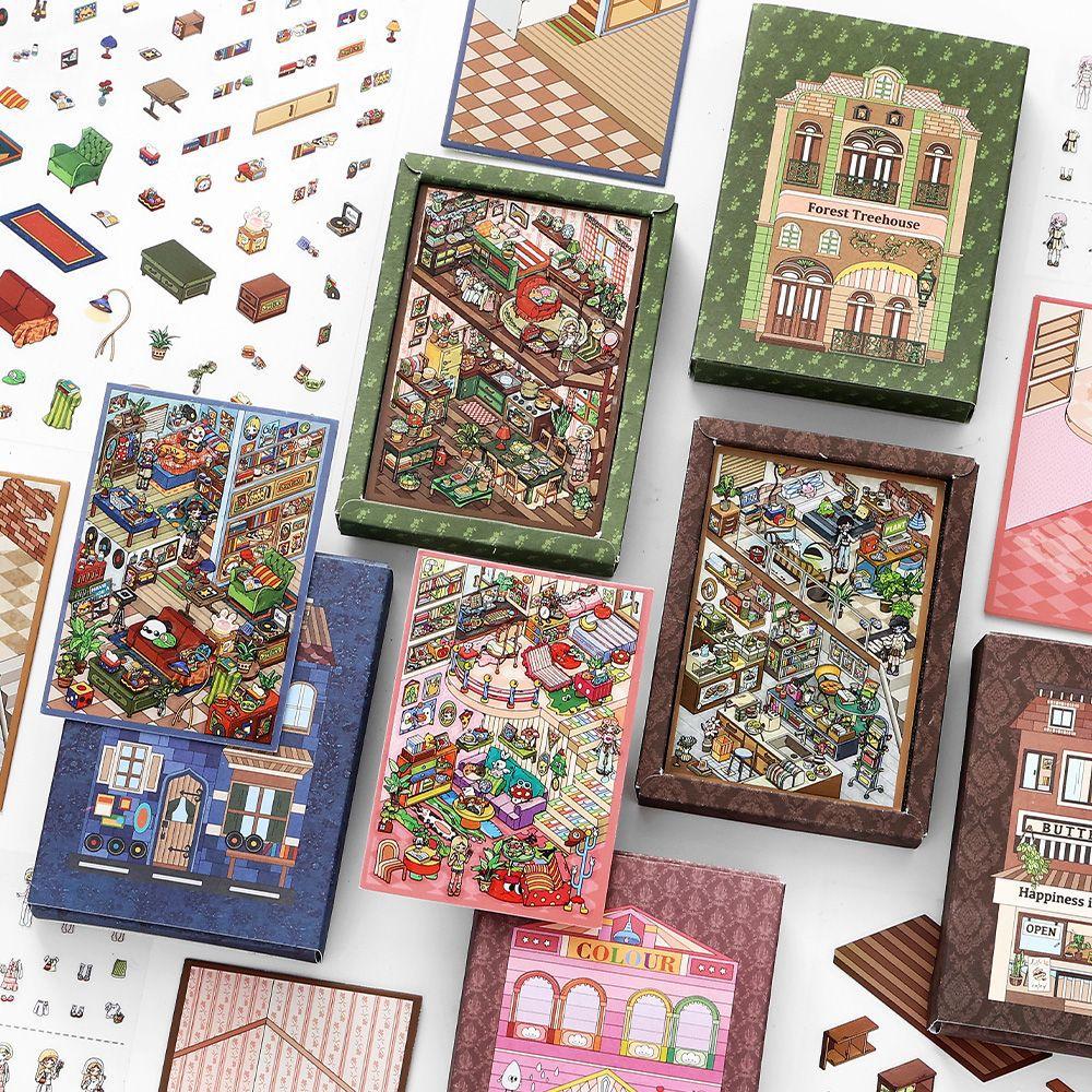 4-in-1 Miniature Scene Sticker Set, A Curated Collection of 3D Stickers for Scrapbooking & DIY Decals. Versatile & Creative Fun. (Tweezers Included)