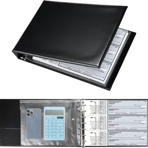 1 Pc 7 Ring Business Checkbook Binder for Business Checks, 600 Checks Capacity, PU Leather Check Book Binder Cover with Zipper Pouch, Executive Organizer Portfolio Holder for 9x13 Inch Sheets, Black