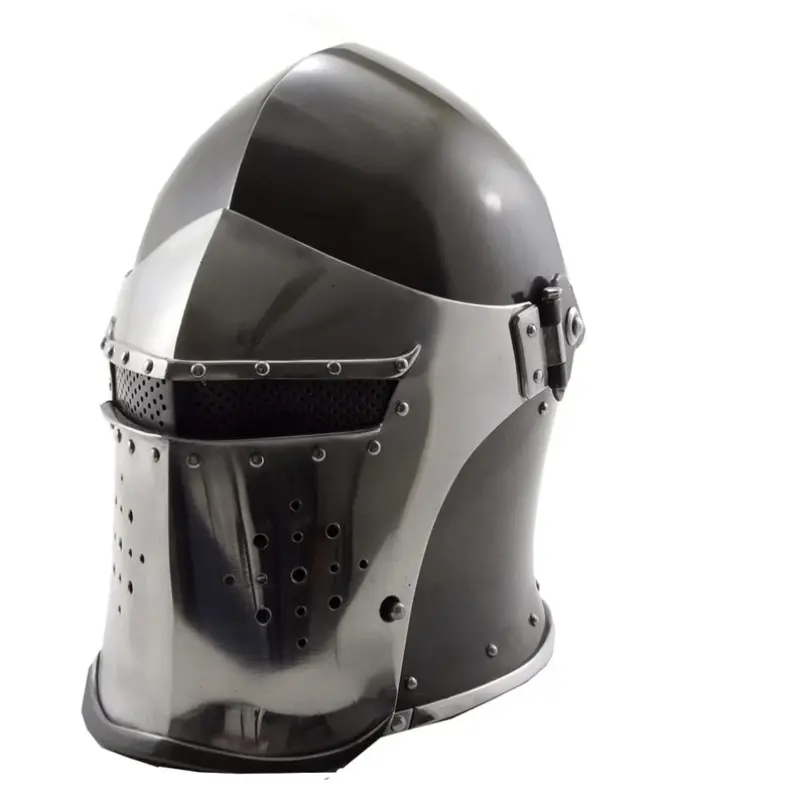 Medieval Warrior Visored Barbuta Knight Helmet Full Size Wearable for Adults with Wooden Display Stand for Costume Reenactment Renaissance Premium Quality Black Knights Helmet