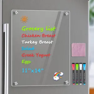 MaxGear 11x14 Inch Clear Acrylic Magnetic Whiteboard for Fridge Small Refrigerator Dry Erase Board with 4 Markers and 1 Cleaning Cloth Smooth Writable Reusable Blank Memo Grocery List Home Planner Organizer
