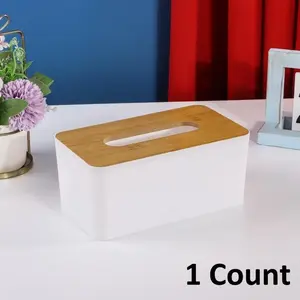 Rectangular Plastic Napkin Holder with Wooden Base, Durable Design for Home Bathroom Bedroom Office Hotel Use, Convenient Daily Use