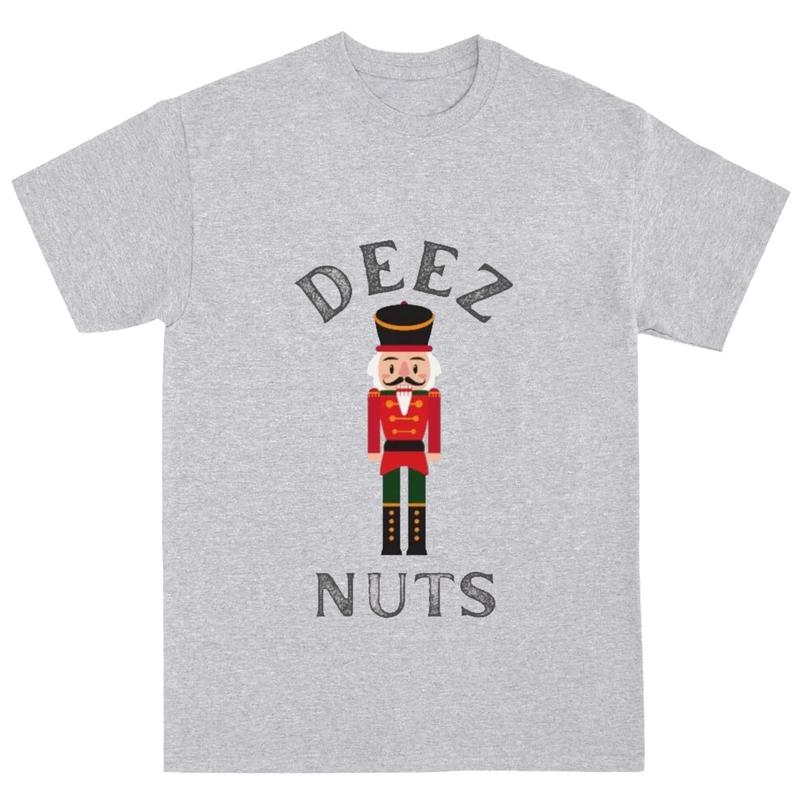 Funny Christmas Deez Nuts Nutcracker T-Shirt Sweatshirt Cotton Collar Fabric Unisex Man Woman Casual Menswear Top