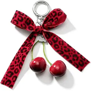 BloomWish S Cherry Keychain Bow Leopard Cheetah Keychain Cherry Bag Charm Red Dress Accessories Trendy Gifts for Women