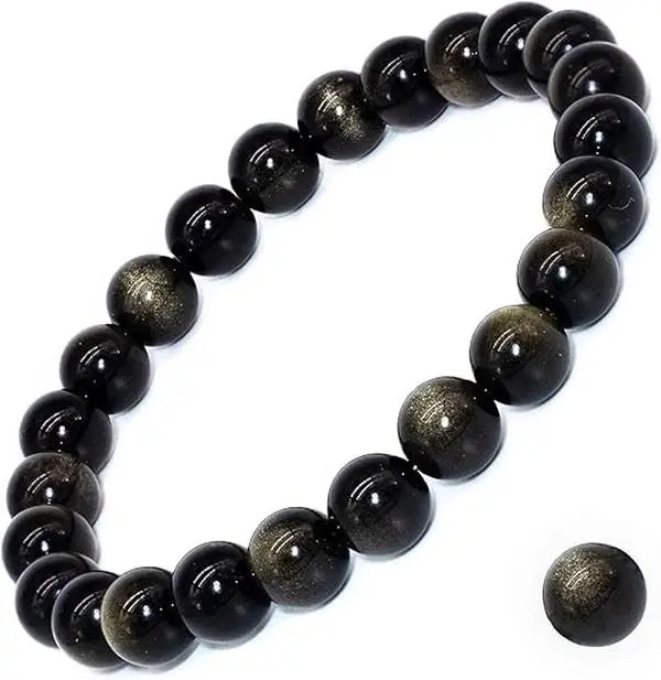 【Golden obsidian】Golden obsidian Stretch Bracelet, Handmade Unisex Bracelets for Meditation, Yoga, Spiritual Healing & Positive Energy