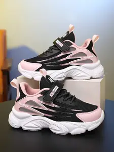 Fashionable Adjustable Velcro Kids Sports Shoes, Lightweight Comfortable Girls' Sneakers for School and Outdoor Activities, Breathable Mesh Low Top Running Shoes, Footwear Athletic Trainer, Trendy Trainers