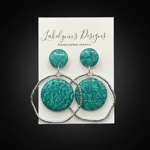 Ainsley Teal Embossed Hoop Earrings - Lightweight Costume Jewelry, Colorful Artistic Earrings with Unique Charm for Fashion Accessories Enthusiasts, Colorful Earrings