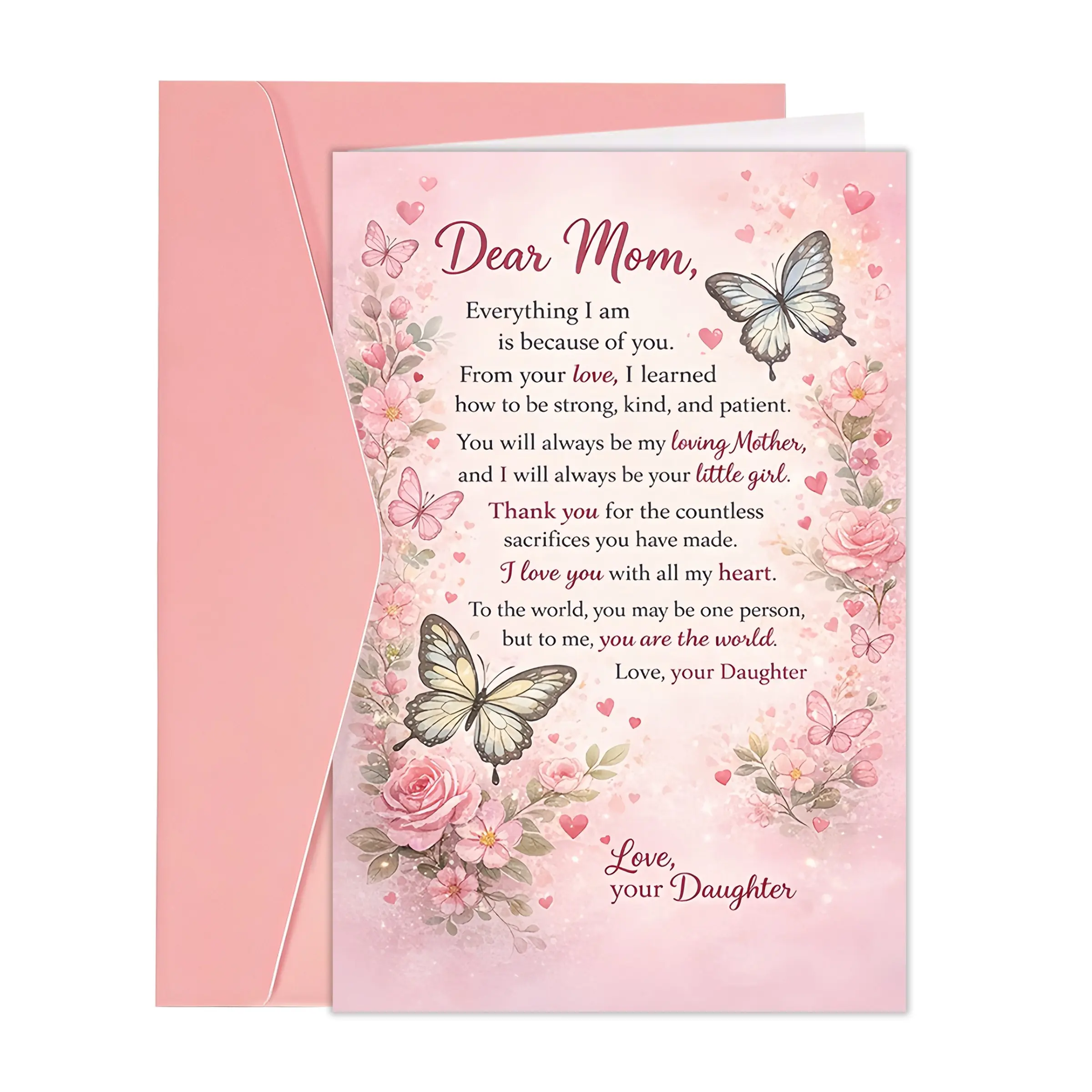 1pc Single Piece Mother Appreciation Card| Beautiful Luxurious Feel Paper Greeting Card from Daughter Expressing Love, Affection and Gratitude Message Card Mothers Day Cards Perfect for Mother's Day, Birthday, or Special Occasions Daughter Gift