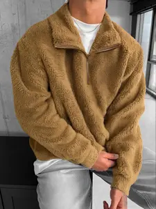 Men's Regular Fit Solid Color Fuzzy Jacket, Casual Comfy Sherpa Coat for Daily Outdoor Wear, Men Cloths for Fall & Winter, Tops