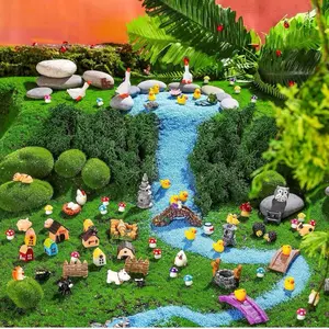 100 Pcs Miniature Animals Resin Mini Frogs Horse Ducks Flamingos Cows Pigs Figurines DIY Miniature Garden Accessories Fairy Dollhouse Aquarium Potted Crafts for Home Decor (Assorted Animals)