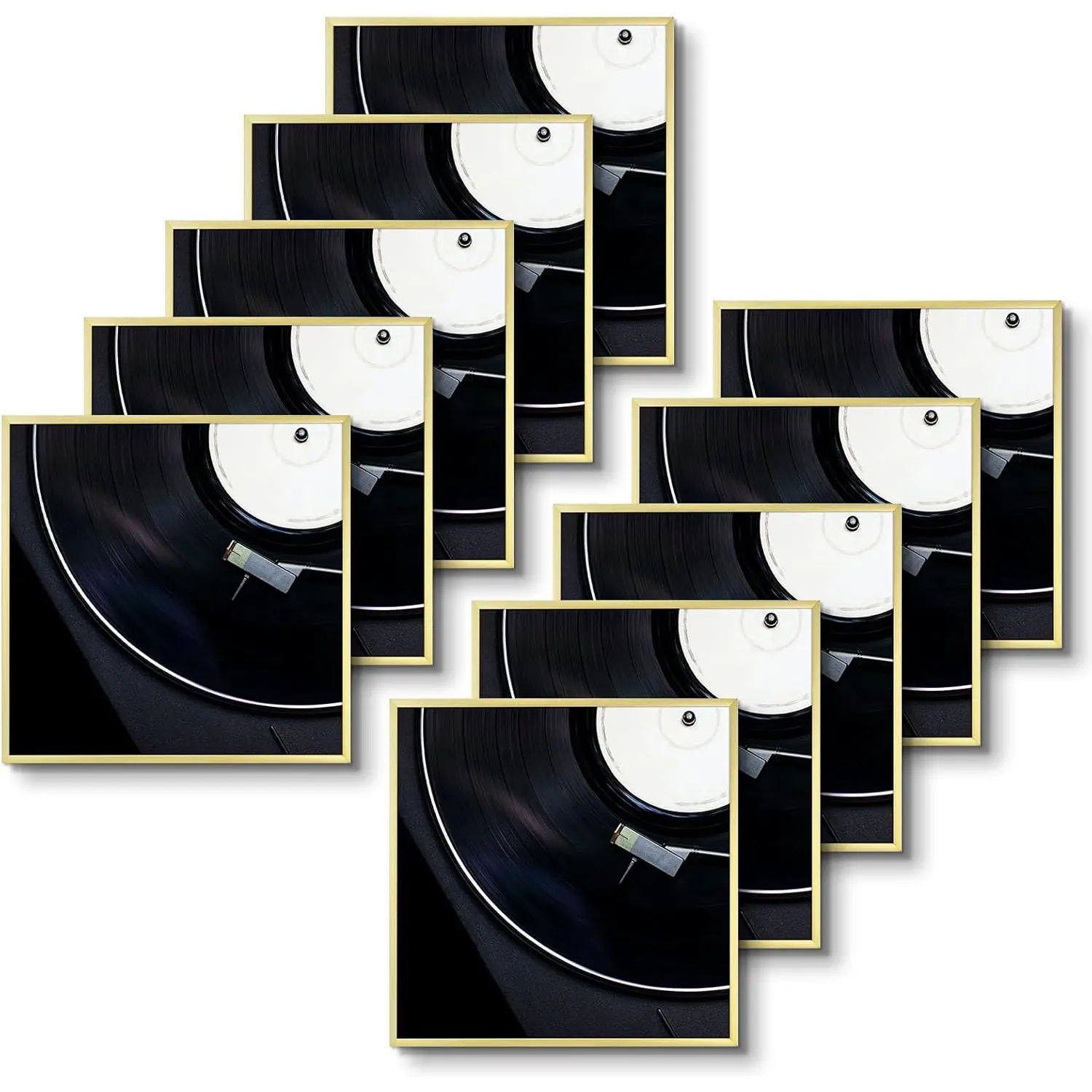 Golden State Art, Aluminum Album Frames Display 12.5X12.5 Vinyl Record, Brushed Metal Finish Records Frame, Acrylic Glass Front, for 12'' Album Cover (10 Pack Gold) Golden State Art