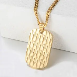 Stainless Steel Dog Tag Pendant Necklace For Men Boys Shield Shape Charm Necklace Curb Cuban Chain Fashion Jewelry