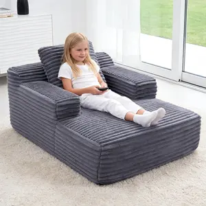 wanan 45.7" Chaise Lounge Chair Indoor, Corduroy Boneless Cloud Lounge Chair with Pillow & Wide Armrest, Comfy Deep Seat Sleeper Couch Reading Chairs for Living Room, Dark Grey