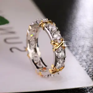 Stackable cross cubic zirconia eternity ring, unique birthday gift for daughter/mom
