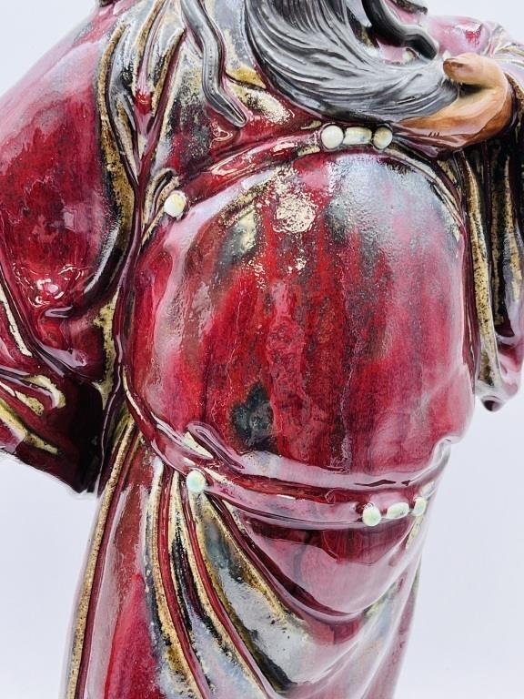 Vintage Chinese Shiwan Ceramic Sculpture of Guan Yu Created by Zhuang Jia in the 1970s Handcrafted Artpiece