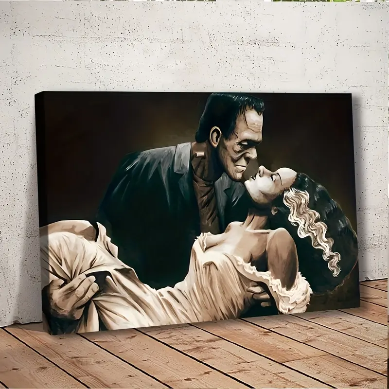 [Gothic Romance Canvas Print] Gothic Romance Framed Bride of Frankenstein Canvas Print - HD Wall Art with Wood Frame, Perfect for Halloween, Christmas, Easter, or Birthday Decor - Ideal for Living Room, Bedroom, or Office |   Dramatic Scene Print Artistic