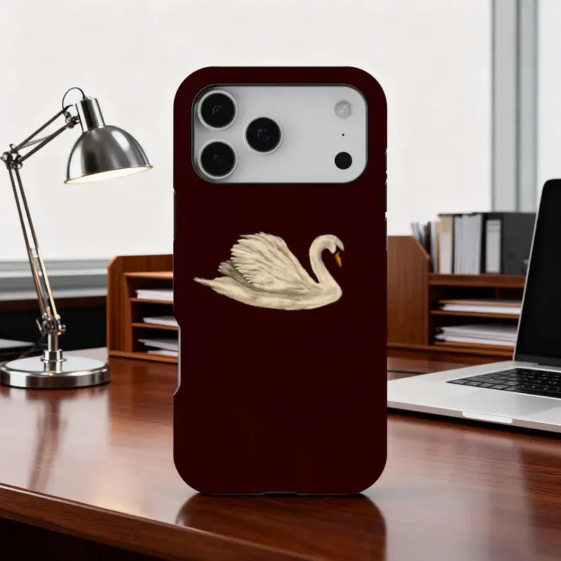 Vintage Swan Phone Case, Burgundy Hard Case, Cover for iphone 17 phone case 16 pro max 15 Plus 14 13 12 11 and Samsung S26Ultra S25Plus S24 S23 S22 Cute,clear,military-grade,high-end,durable,shockproof,and drop-resistant 2-in-1 glossy phone case