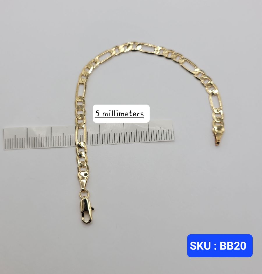 Baby Bracelet Figaro Link Style Laminated-Gold 6 Inches 5 Millimeters for Babies & Small Kids Size Jewelry Accessory. SKU : BB20