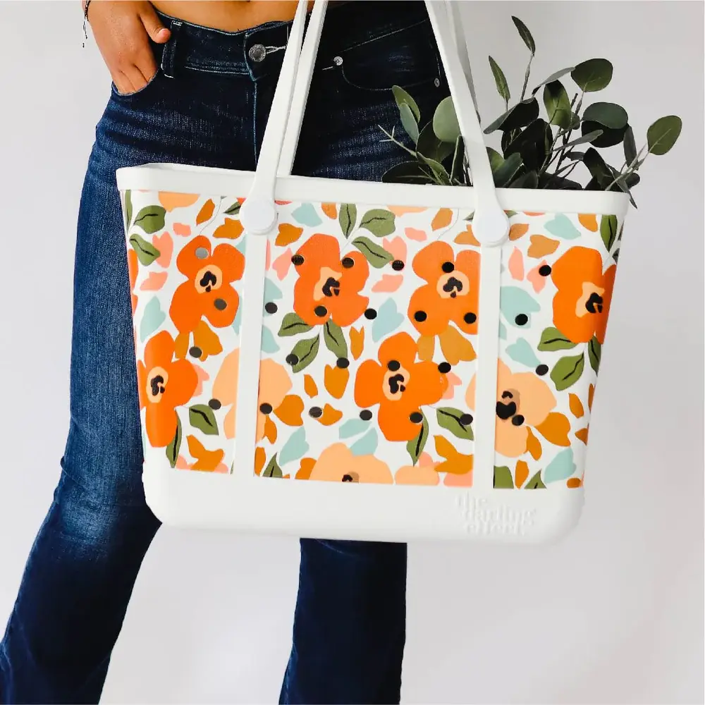 Everlasting Blooms - Carry-It-All Rubber Tote Bag with Zippered Pouch