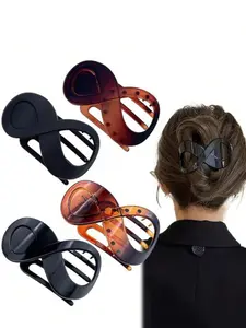 4pcs Simple Plain 8-Shaped Ponytail Hair Clips, Minimalist Acrylic Claw Shaped Headwear, Casual Versatile Cute Hair Accessories for Women