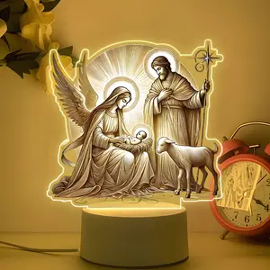 Acrylic LED Night Light, Jesus Birth Scene, Christmas Theme, USB Powered, Warm Light, Button Control, Perfect for Bedroom Decor, Decorative Night Light