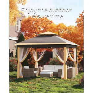 11x11 Pop Up Gazebo Tent With Mosquito Netting And Mesh Walls Easy Setup Outdoor Canopy Shelter With Sandbags Ropes And Stakes Waterproof UV Resistant Patio Gazebo For Backyard