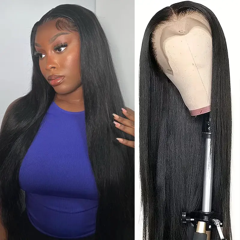 Ramiss Upgrade 13*6 Bone Straight HD Lace Frontal Wigs Wear And Go Glueless Wigs 100% Pre Cut  Pre Bleached Tiny Knots Beginner Friendly 220% High Density Human Hair Straight Human Hair Wigs For Black Wemen