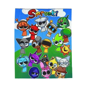 Sprunki Characters Plush Blanket | Velveteen Throw, Colorful Cartoon Crew