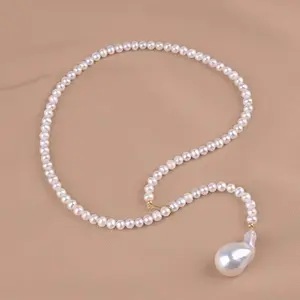Minimalist Baroque Pearl Drop Necklace/ Irregular Freshwater Pearl Pendant for Coquette Style Soft Girl Aesthetic