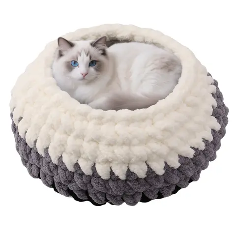 Plush Pet Bed for Cats - Cozy, Warm, Stylish Secure Den, Washable Resting Spot for Feline Comfort