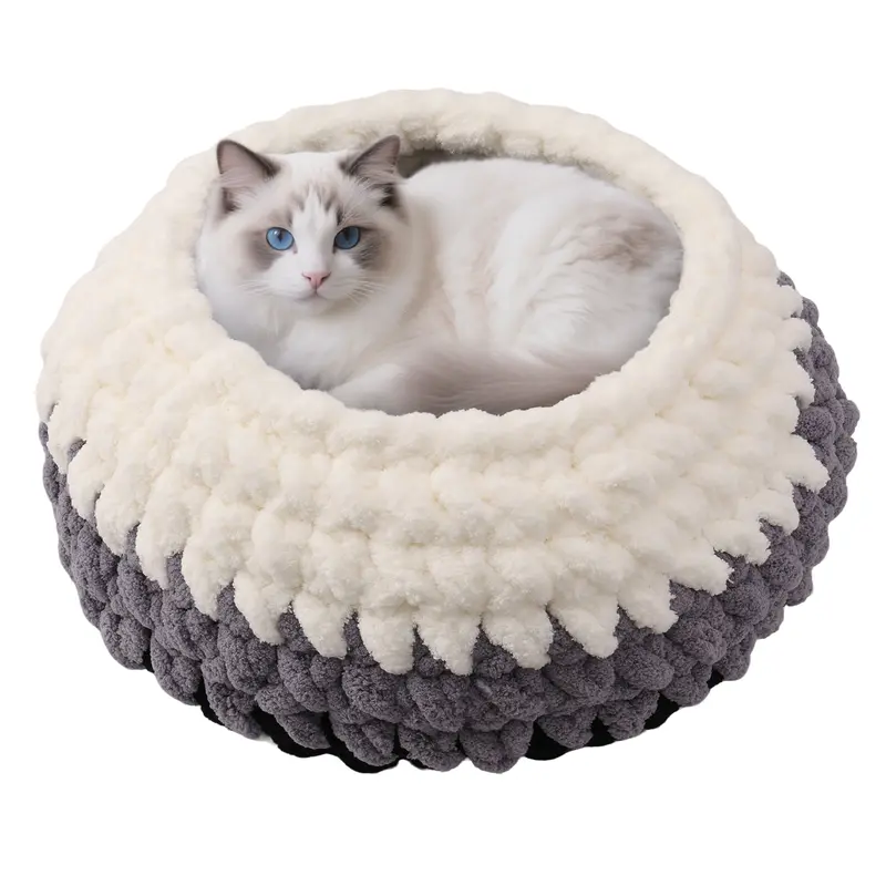Plush Pet Bed for Cats - Cozy, Warm, Stylish Secure Den, Washable Resting Spot for Feline Comfort